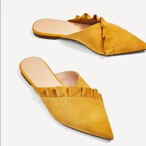 Zara Leather Yellow Mules with Frill